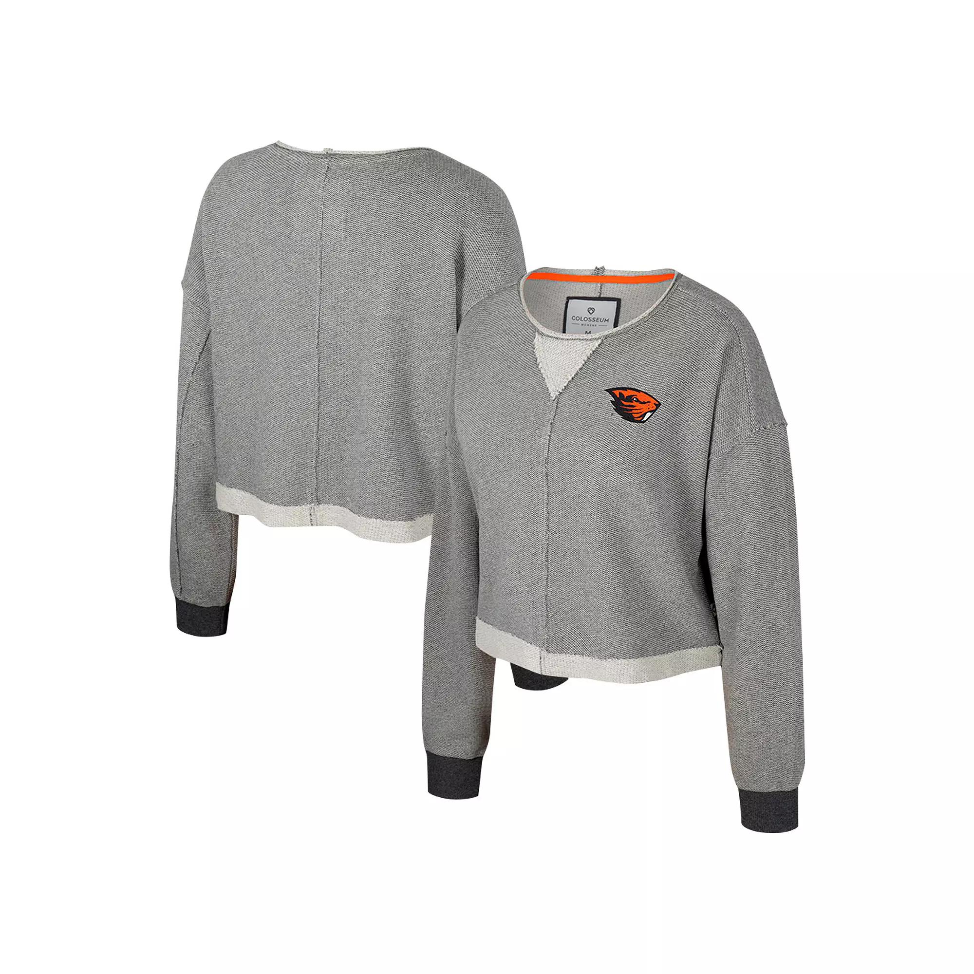 Women's Colosseum Charcoal Iowa Hawkeyes Magnum Scoop Neck Cropped Pullover Sweatshirt,  Product Image