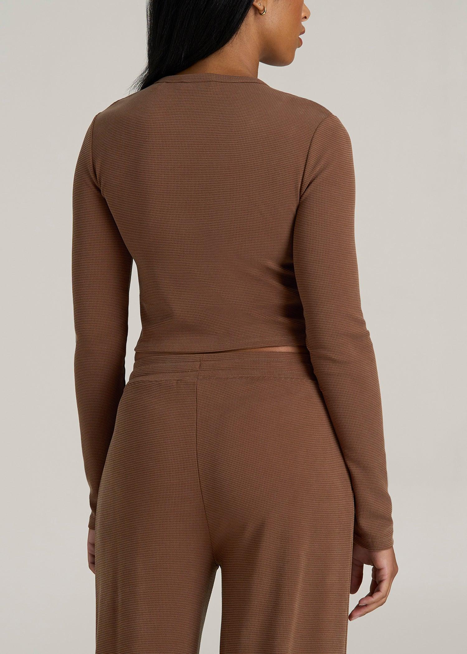 Cropped Long Sleeve Waffle Shirt for Tall Women in Otter Brown Product Image