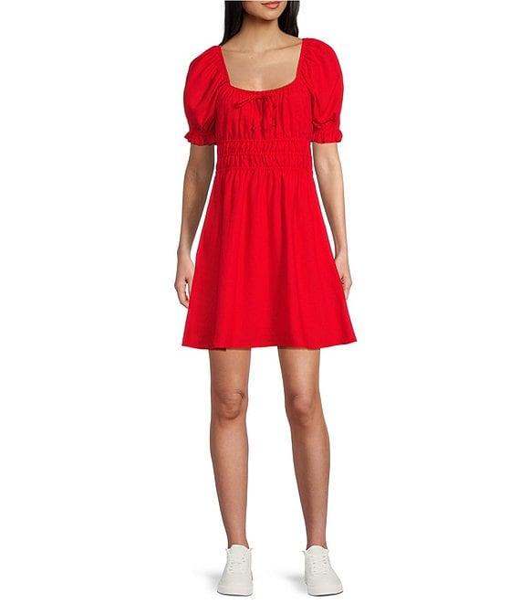 Copper Key Short Puff Sleeve Triple Elastic Waist Dress Product Image