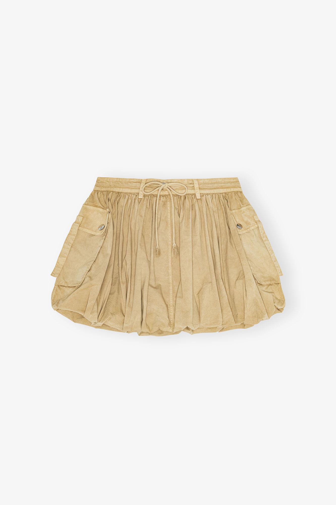 Beige Washed Cotton Mini Bubble Skirt Product Image