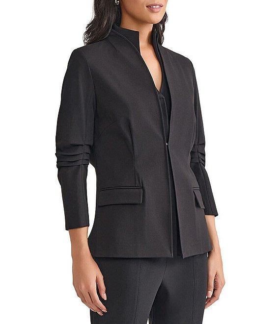 MISOOK Luxe Stretch Ponte Modified Mandarin Collar 3/4 Pleated Sleeve Blazer Product Image