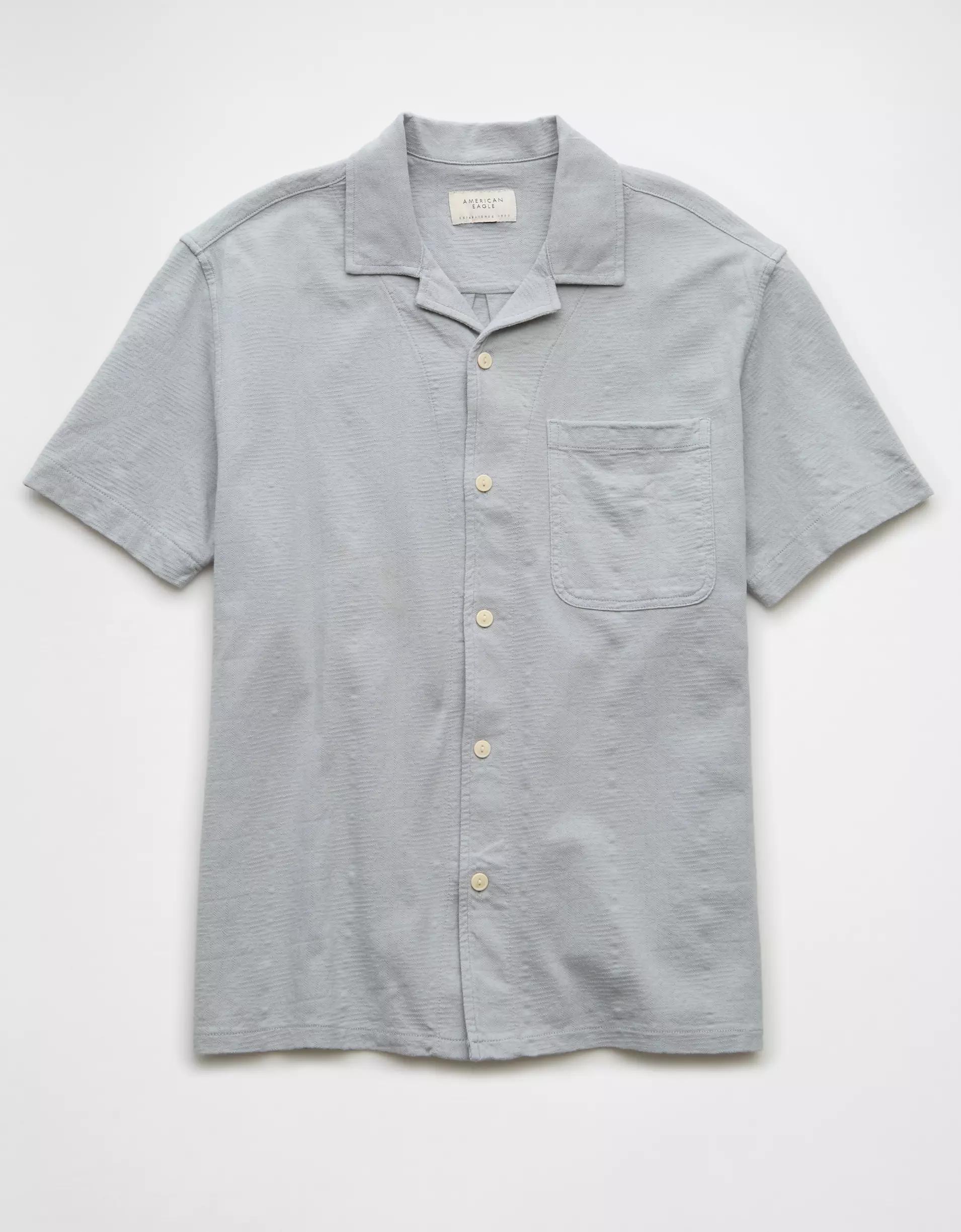 AE Jacquard Textured Button-Up Polo Shirt Product Image