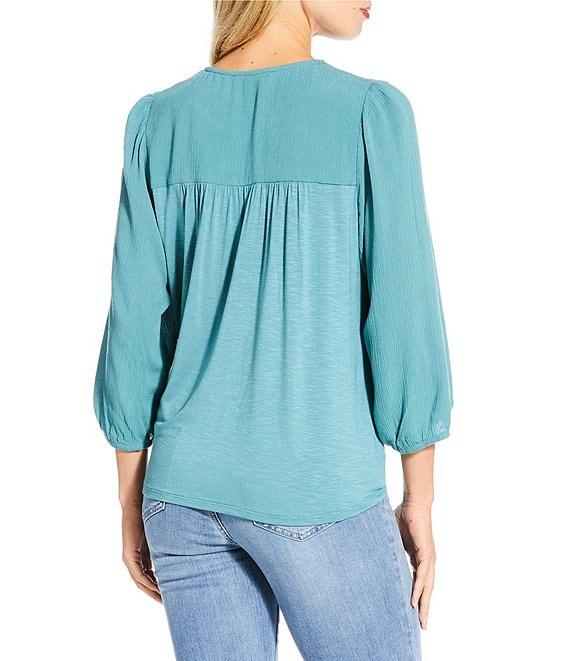 Nurture Gauze 3/4 Sleeve Keyhole Neck Embroidered Lace Square Yoke Top Product Image