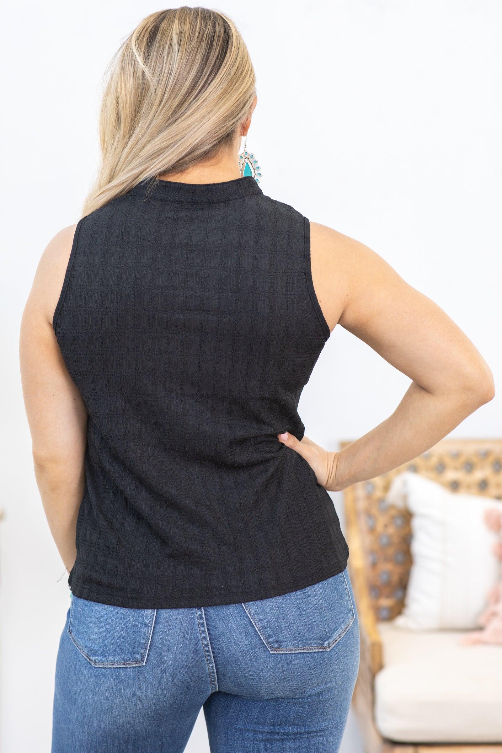 Black Lattice Textured Knit Top Product Image