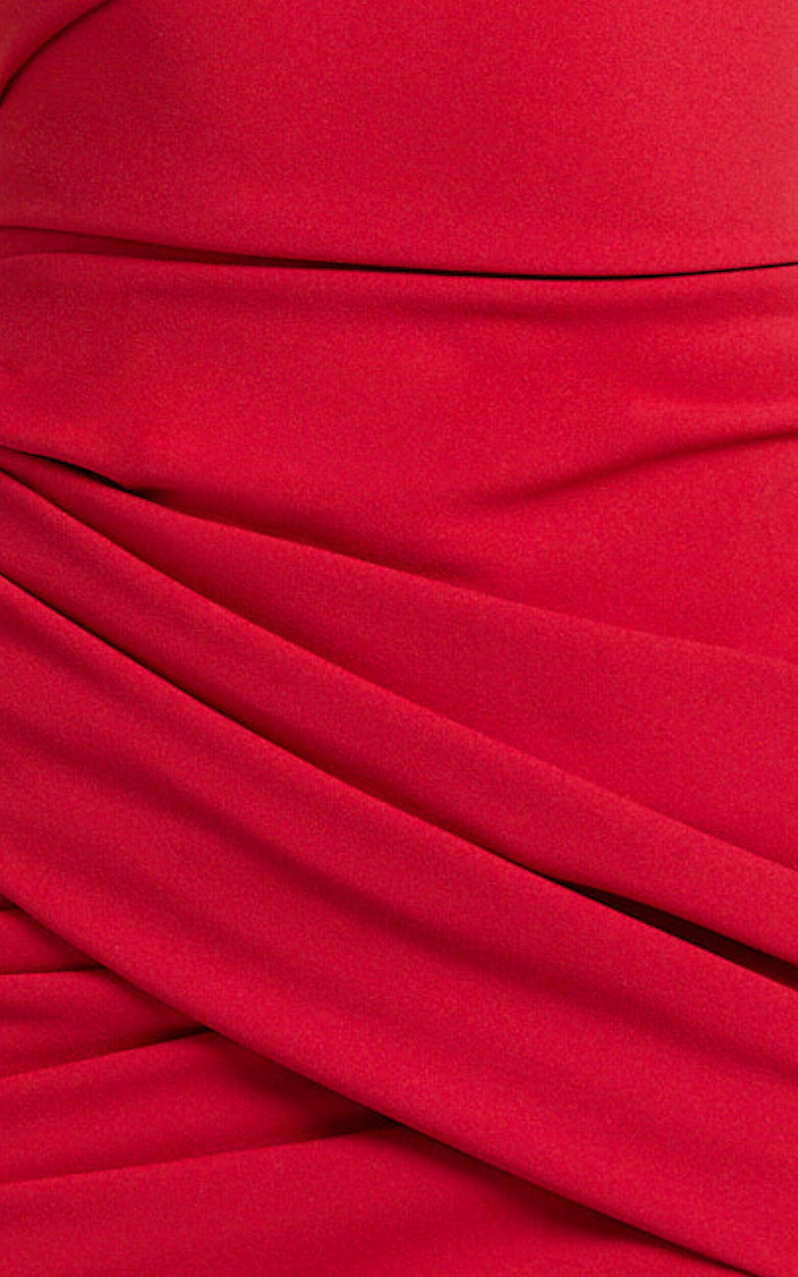 Drew Mini Dress - One Shoulder Faux Wrap Bodycon Dress in Red Product Image