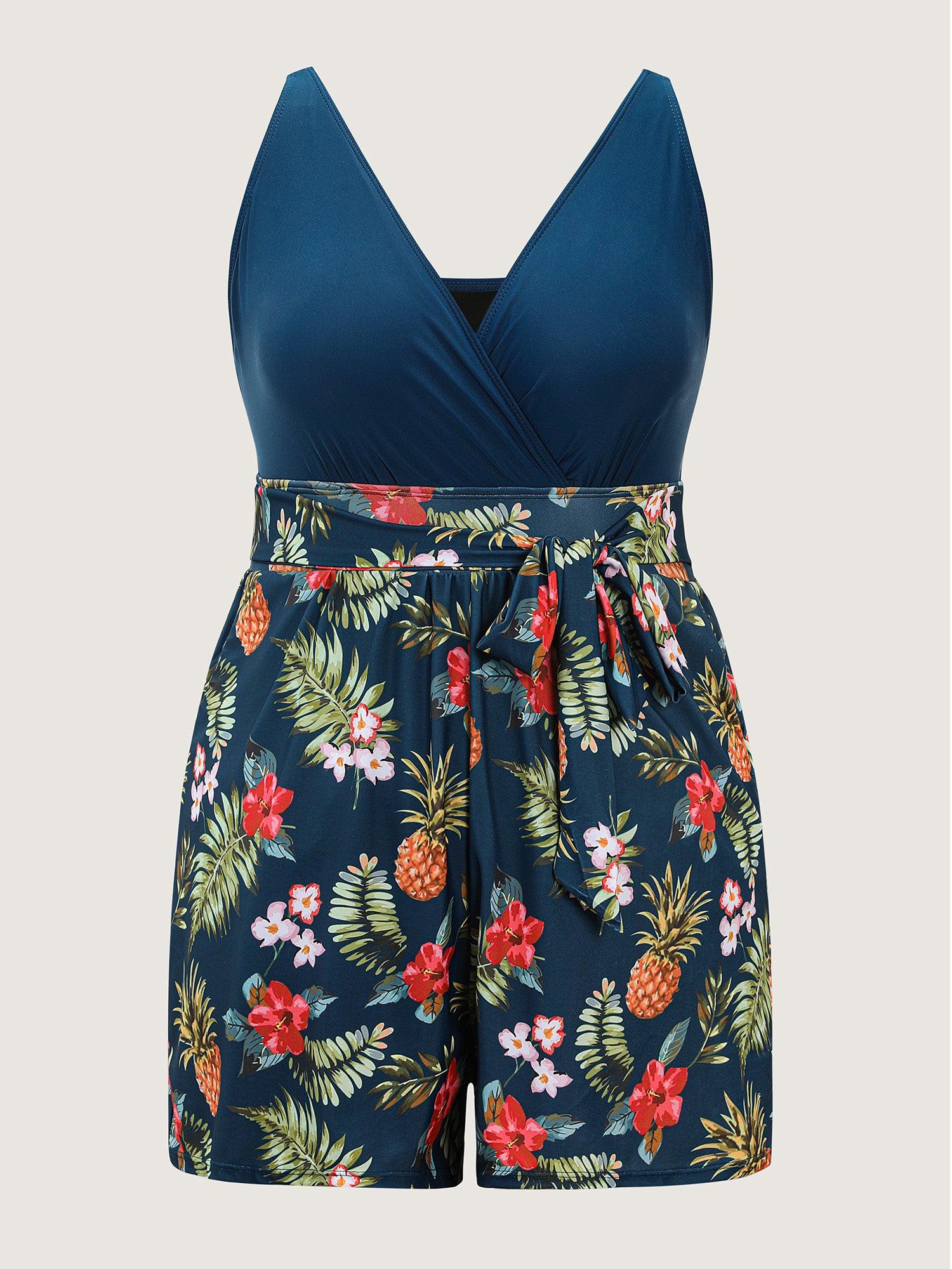 Tropical Floral Pockets One-Piece Swimsuit Female Product Image