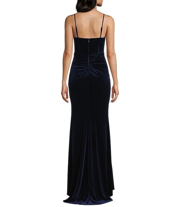 B. Darlin Spaghetti Strap V-Neck Bustier Shirring Detail Velvet Dress Product Image