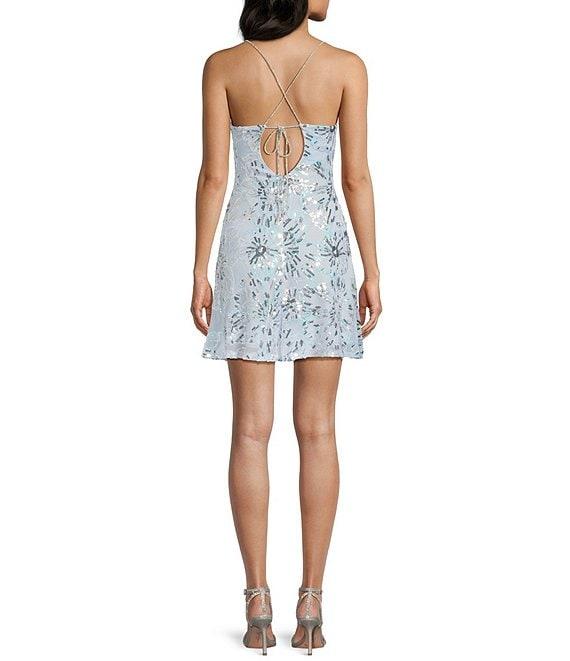 Midnight Doll Sequin Beaded Floral Patterned Mesh Rhinestone Strap Mini Dress Product Image