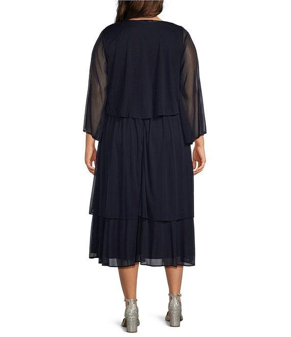 Ignite Evenings Plus Size V Neck 3/4 Sleeve Matte Jersey 2 Piece Jacket Dress Product Image