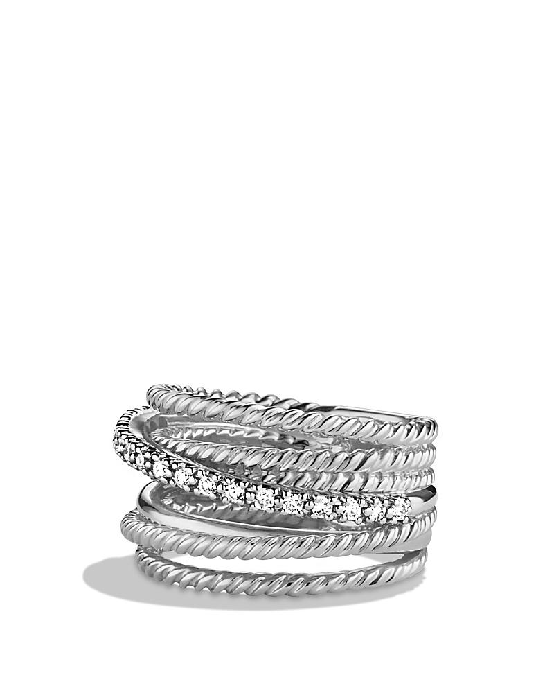 Crossover Ring with Pav Diamonds and Silver, 12mm Product Image