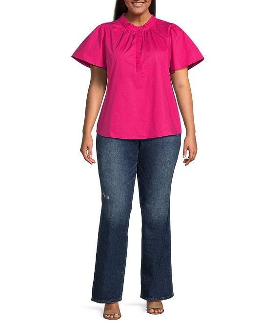 Sugarlips Plus Size Split V-Ruffle Neck Short Sleeve Blouse Product Image