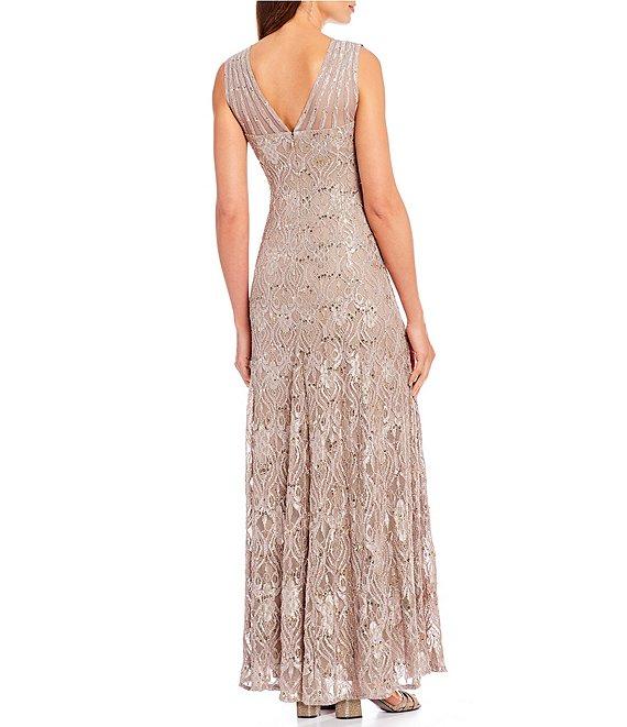 R & M Richards Petite Size Sleeveless Lace Round Neck Fit and Flare Dress Product Image