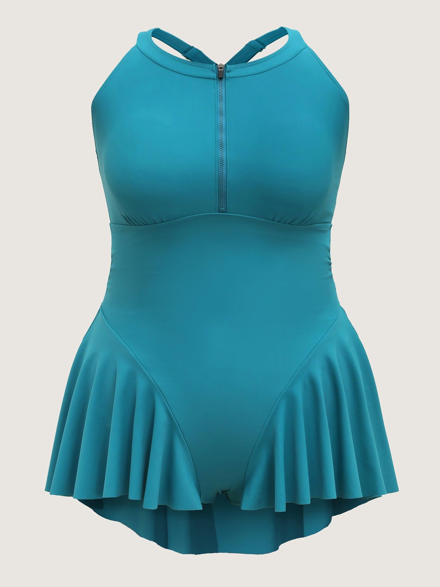 Zipper Front Ruffled One-Piece Swimsuit Female Product Image