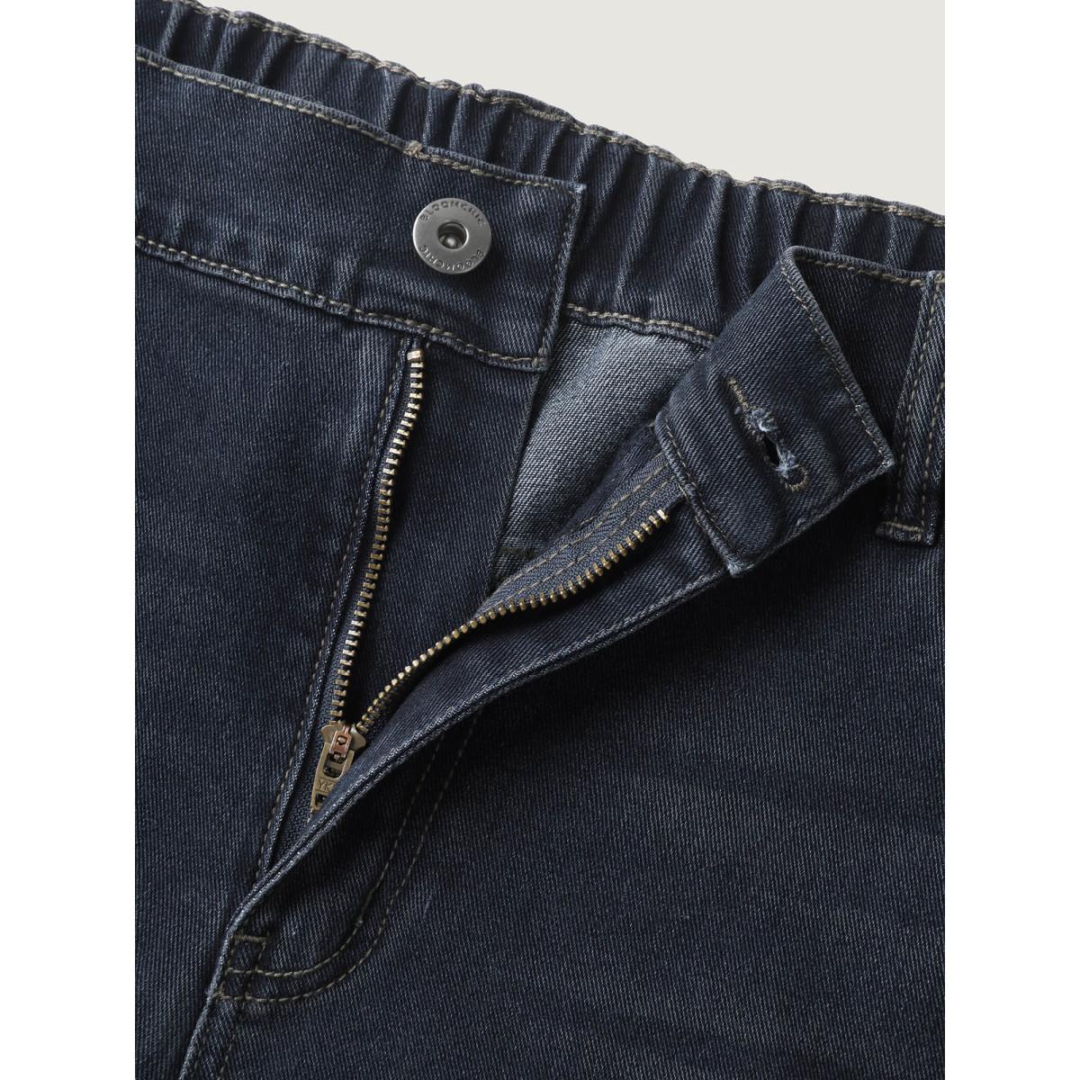 Plus Size Stretchy Waist Retro Wash Wide-Leg Jeans Women Darkindigo Leisure Elastic Waist High stretch Slanted pocket Jeans BloomChic 18/2X Product Image