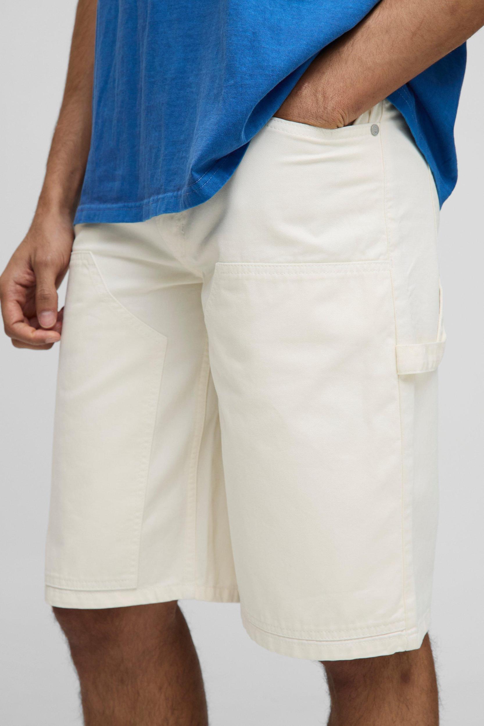 Relaxed Long Length Overdye Carpenter Shorts | boohooMAN USA Product Image