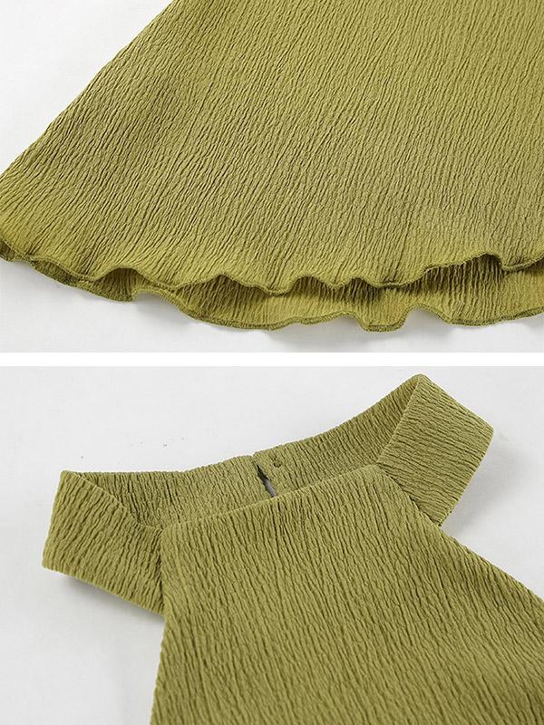 Solid Color Pleated Sleeveless Asymmetric High Neck Vest + Wide Leg Pants Two Pieces Set Product Image