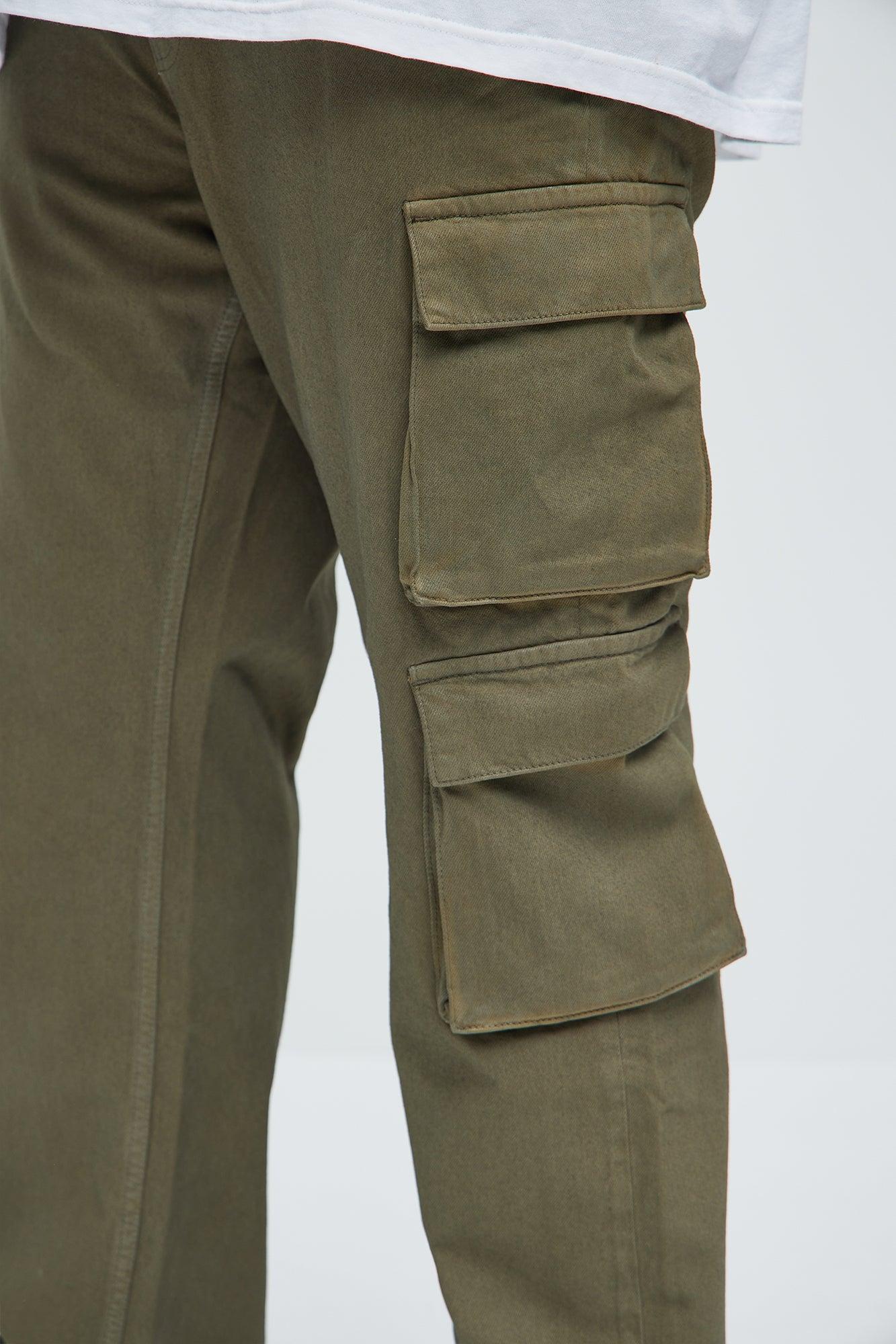 Waxy Straight Cargo Jeans - Olive Product Image