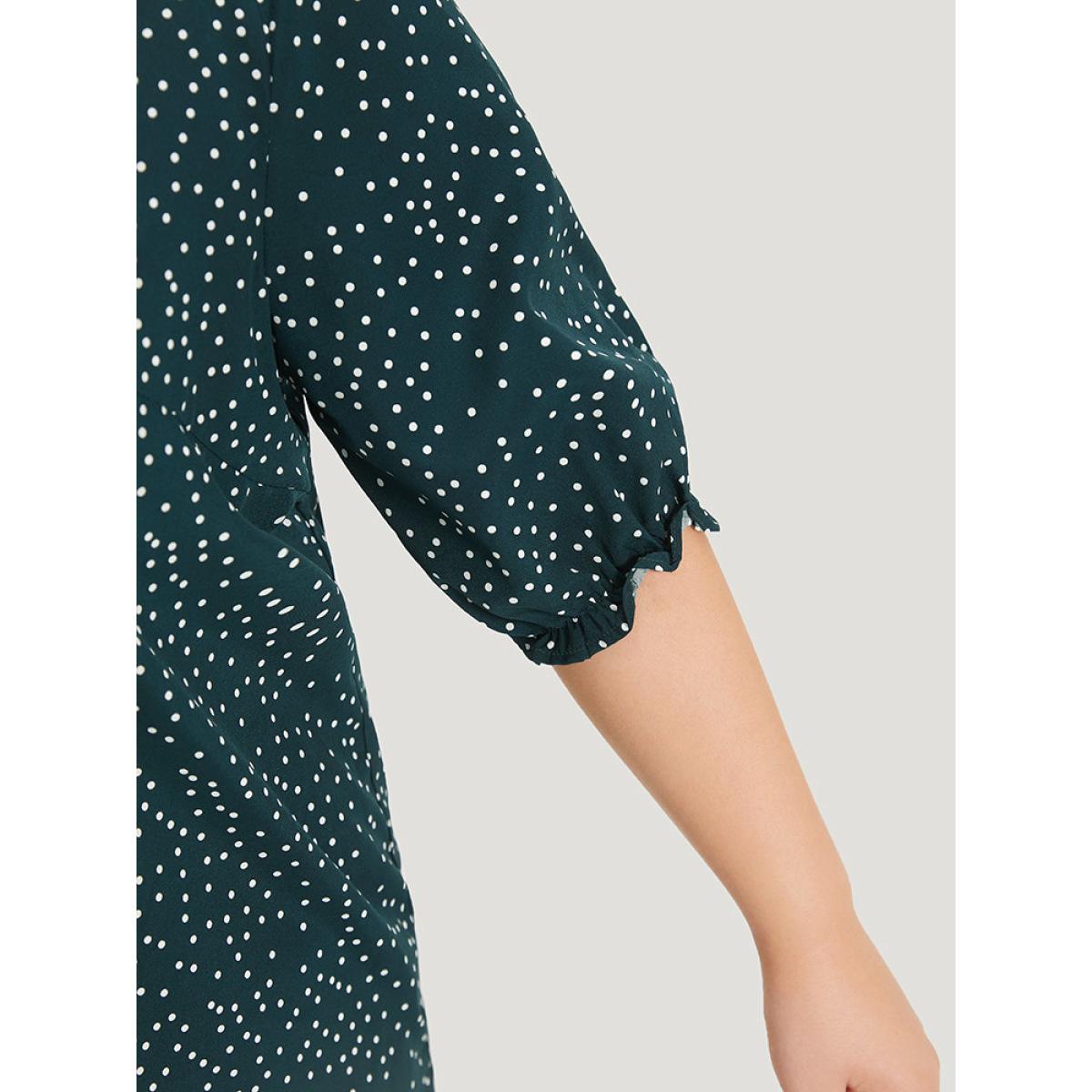 Plus Size DarkGreen Polka Dot Knot Neck Lantern Sleeve Blouse Women Office Half Sleeve Tie Neck Work Blouses BloomChic 22-24/3X Product Image