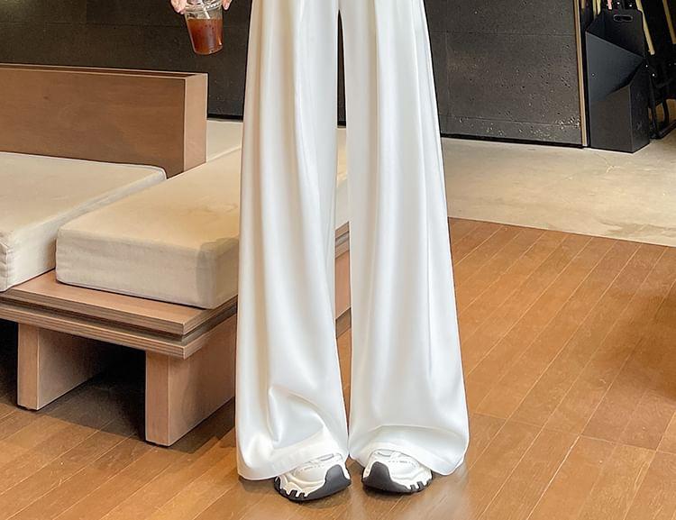 High Rise Plain Wide Leg Slacks Product Image