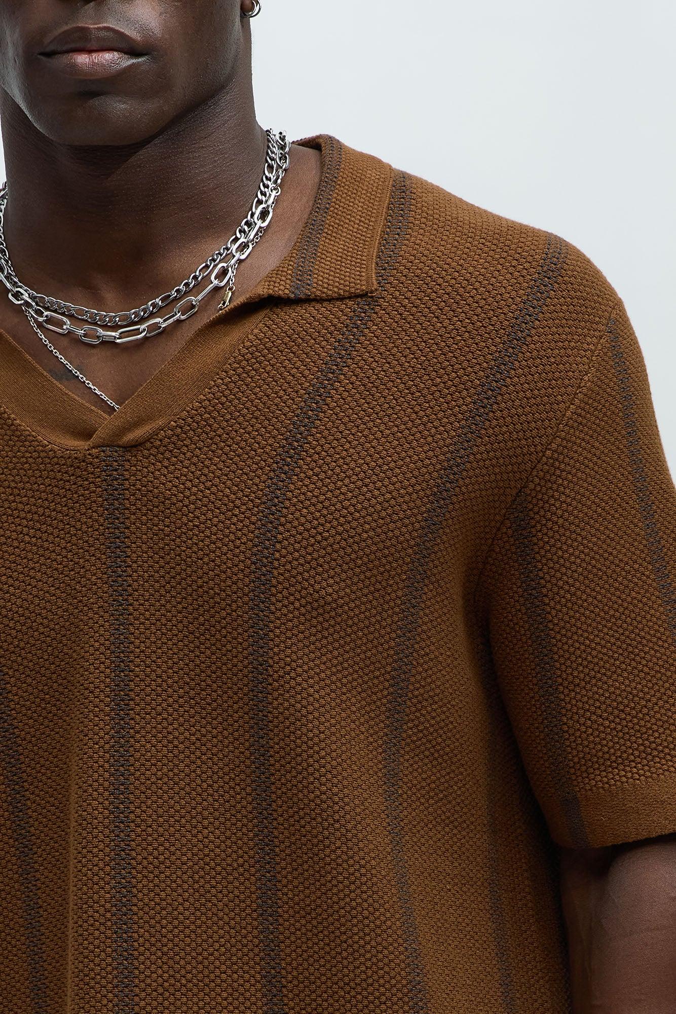 Takin Shots Textured Stripe Polo Shirt - Brown/combo Product Image