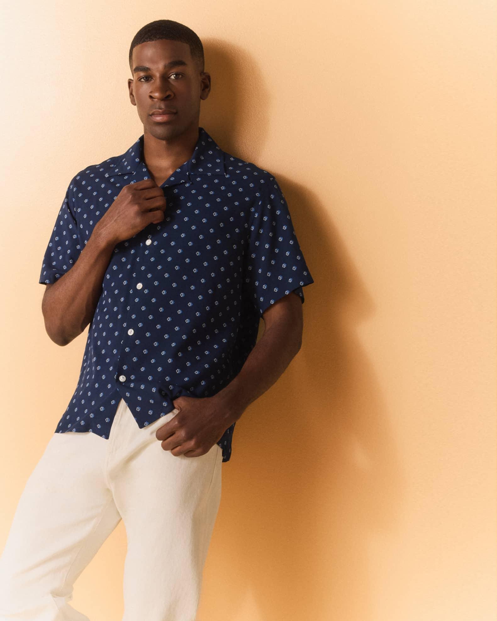 Men's Geometric-Print Camp Shirt Product Image