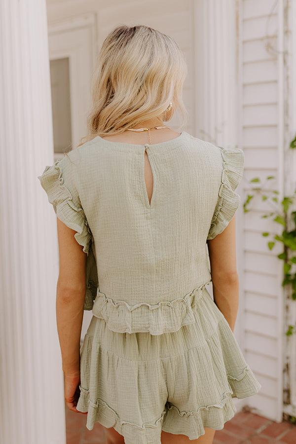 Coastal Muse Gauze Ruffle Top in Sage Product Image