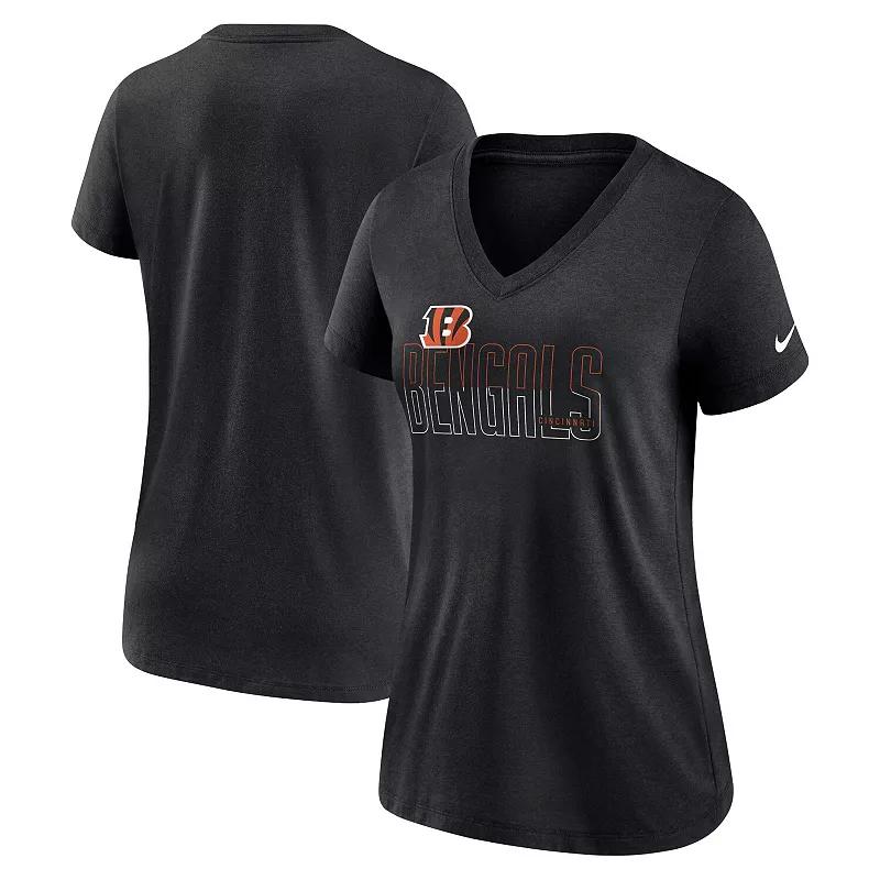 Women's Nike Heathered Black Cincinnati Bengals Lock Up Tri-Blend V-Neck T-Shirt, Size: 2XL Product Image