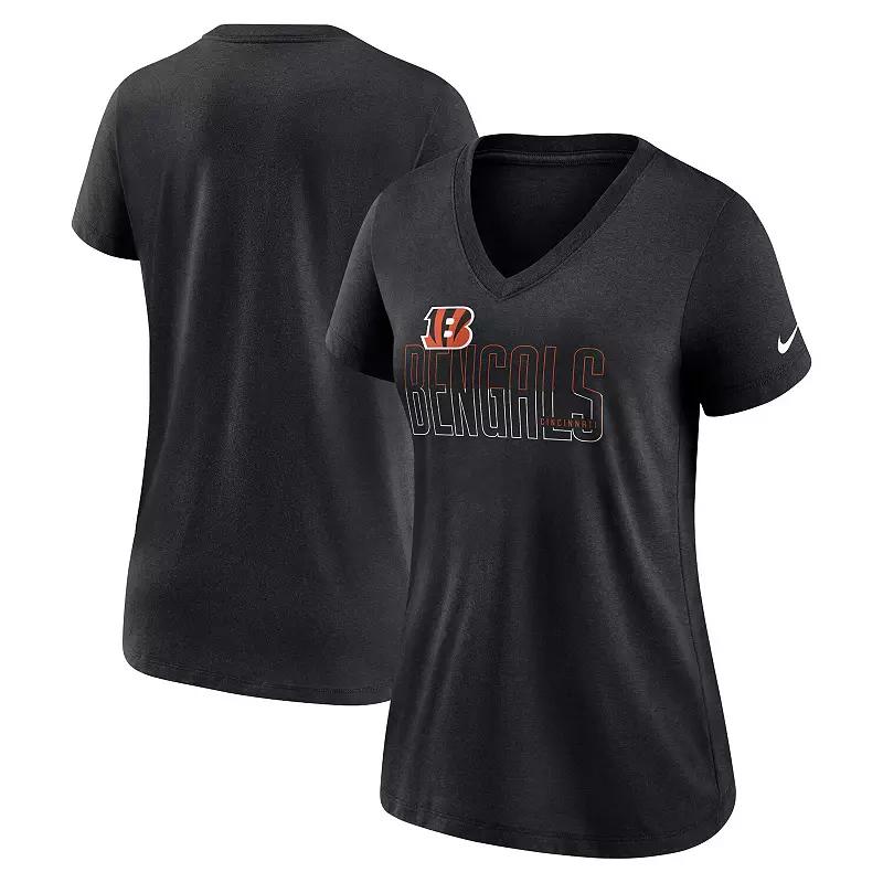 Women's Nike Heathered Black Cincinnati Bengals Lock Up Tri-Blend V-Neck T-Shirt, Size: 2XL Product Image