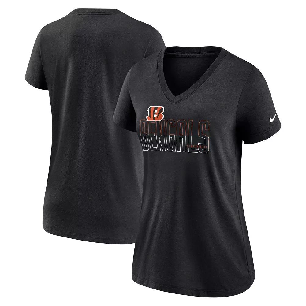 Women's Nike Heathered Black Cincinnati Bengals Lock Up Tri-Blend V-Neck T-Shirt, Size: 2XL Product Image