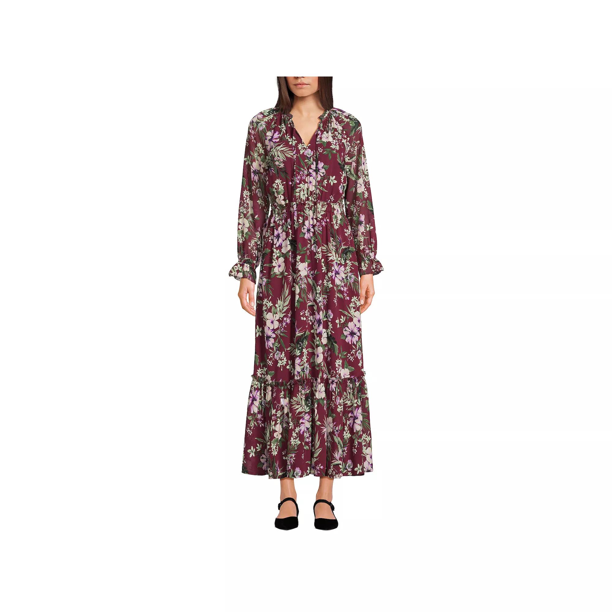 Women's Lands' End Chiffon Midi Dress, Size: Medium, Aubergine Flower Product Image