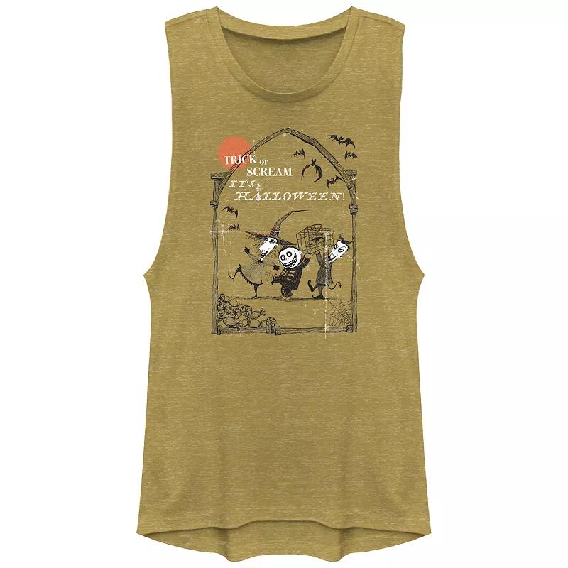 Disneys The Nightmare Before Christmas Trick Or Scream Its Halloween Juniors Graphic Tank Top, Girls Gold Grey Product Image
