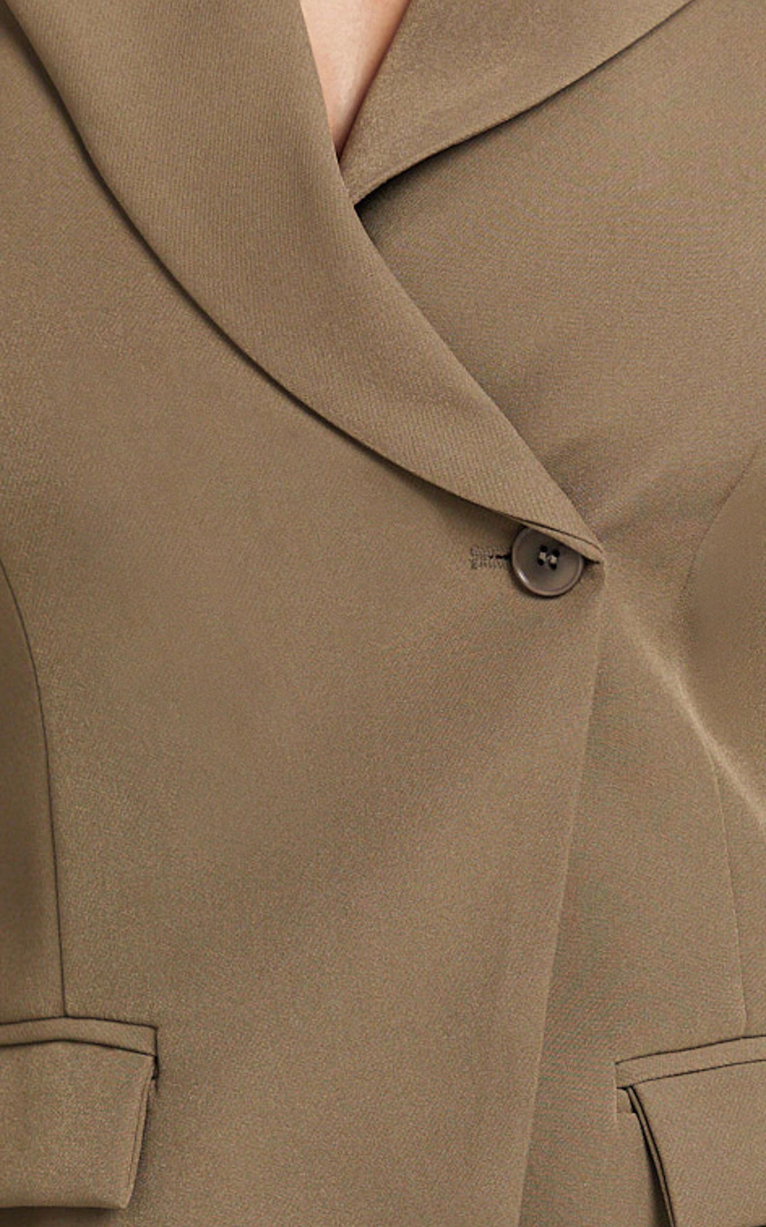 Sally Blazer - Cross Over Fitted Tailored Blazer in Khaki Product Image