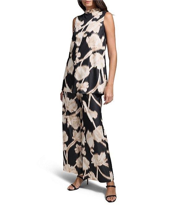 NIC + ZOE Midnight Florals Stand Collar Sleeveless Tunic Top Product Image