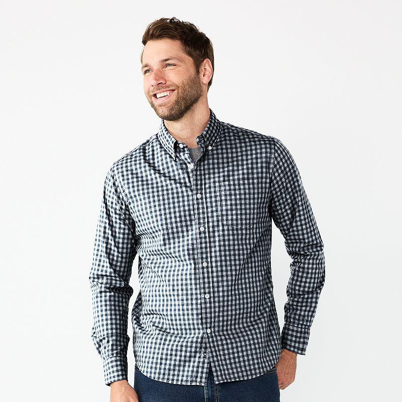 Men's Sonoma Goods For Life® Long Sleeve Perfect Length Button-Down Shirt, Size: Medium, Blue Gingham Product Image