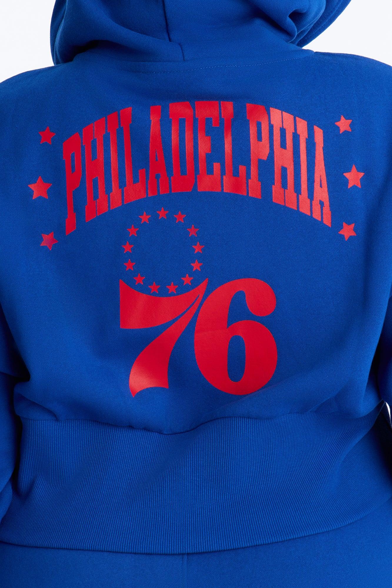 NBA Philadelphia 76ers Cropped Fleece Full Zip Hoodie - Royal Female Product Image