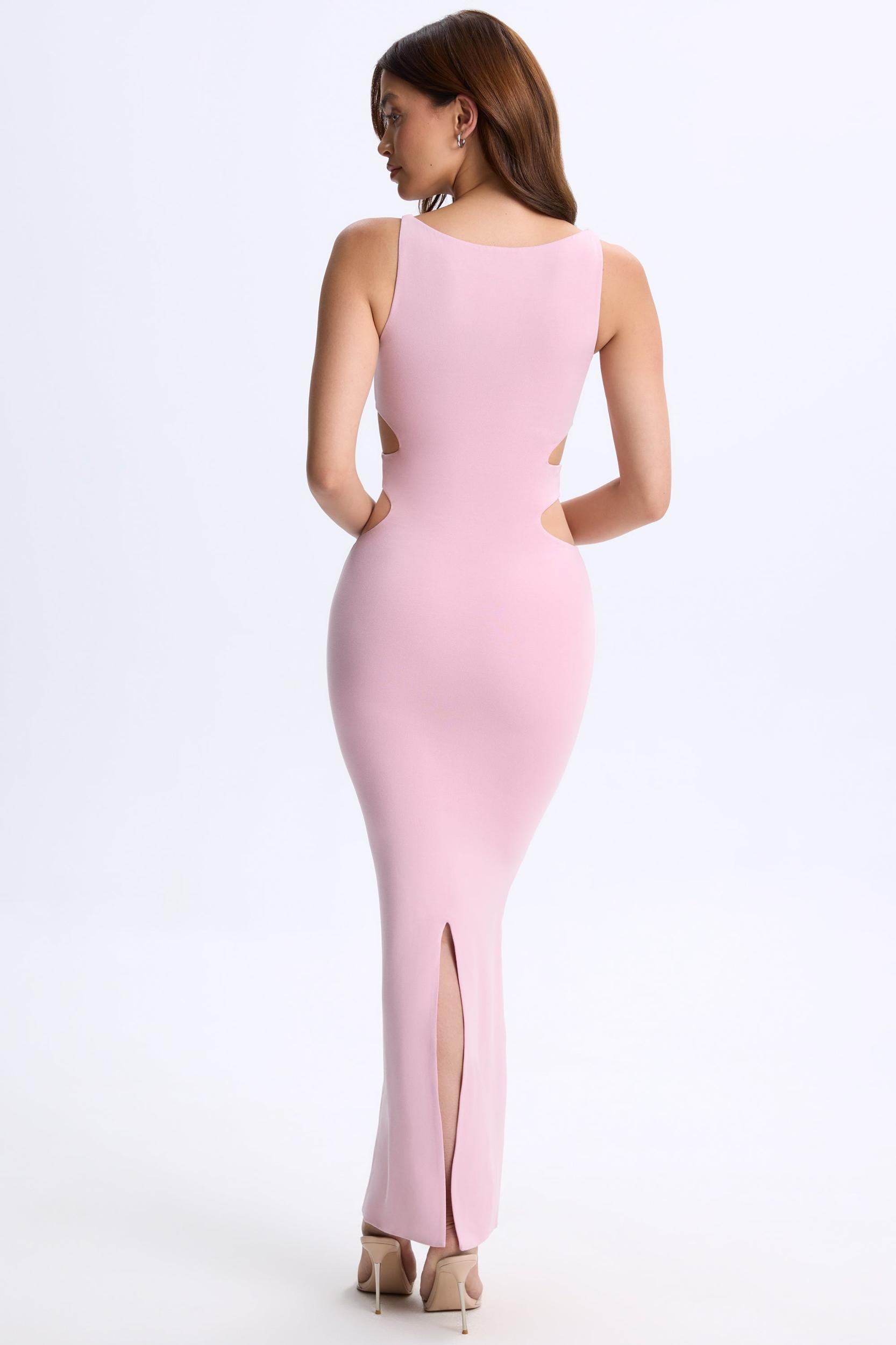 Plunge Cut-Out Maxi Dress in Blush Pink Product Image