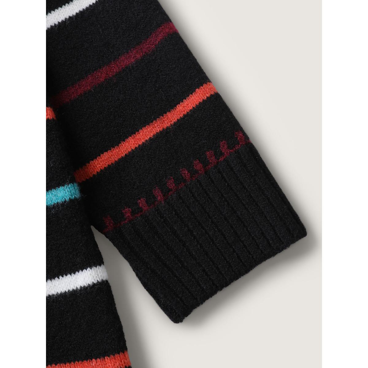 Plus Size Colorful Stripes Crewneck Fitted Pullover Black Women Playful Loose Long Sleeve Round Neck Casual Pullovers BloomChic 10/M Product Image