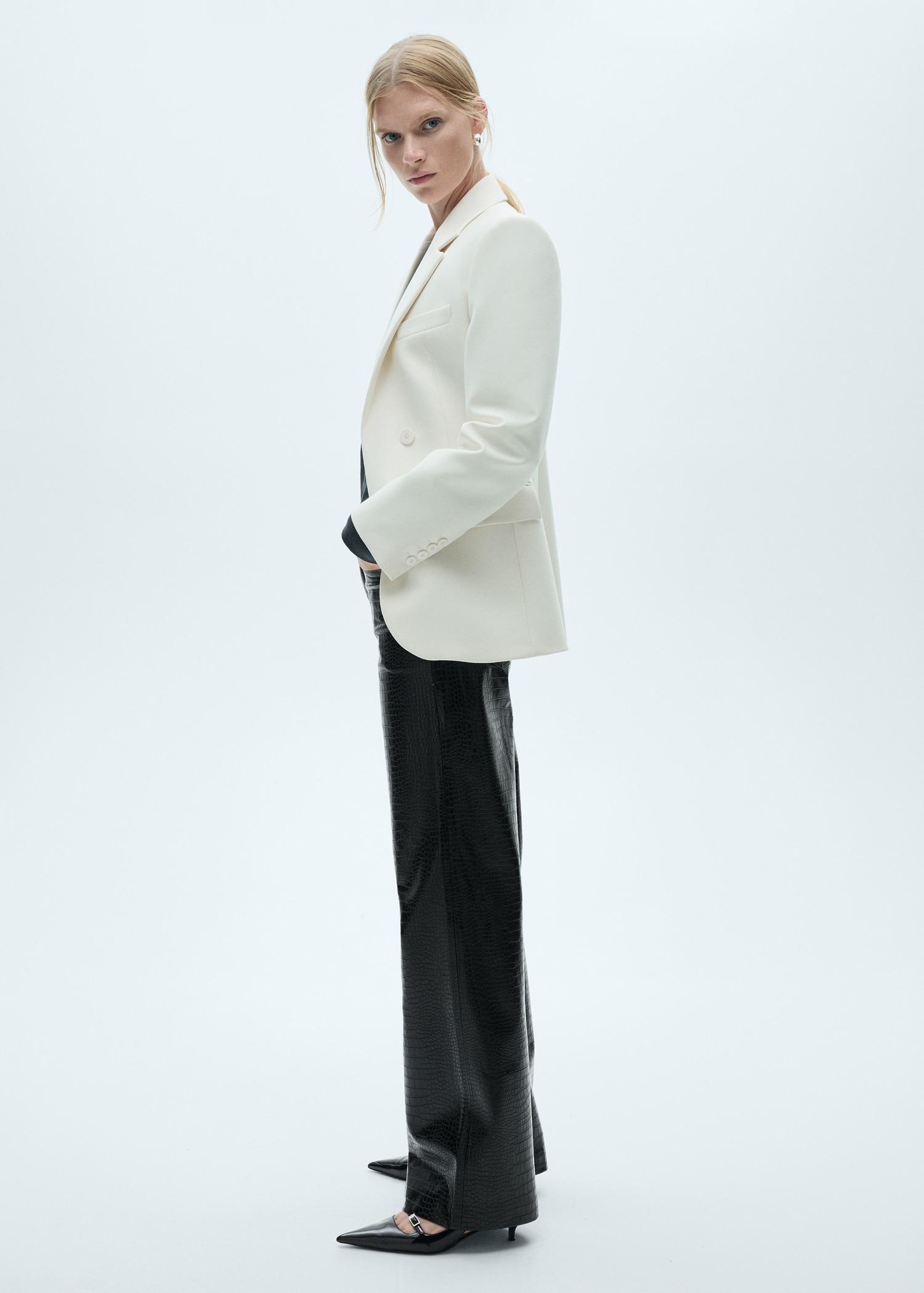 Croco leather-effect straight-fit pants - Women | MANGO USA Product Image