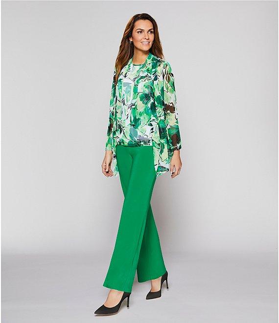 Investments Soft Separates Abstract Floral Mesh Open Drape Front Long Roll-Tab Sleeve Cardigan Product Image