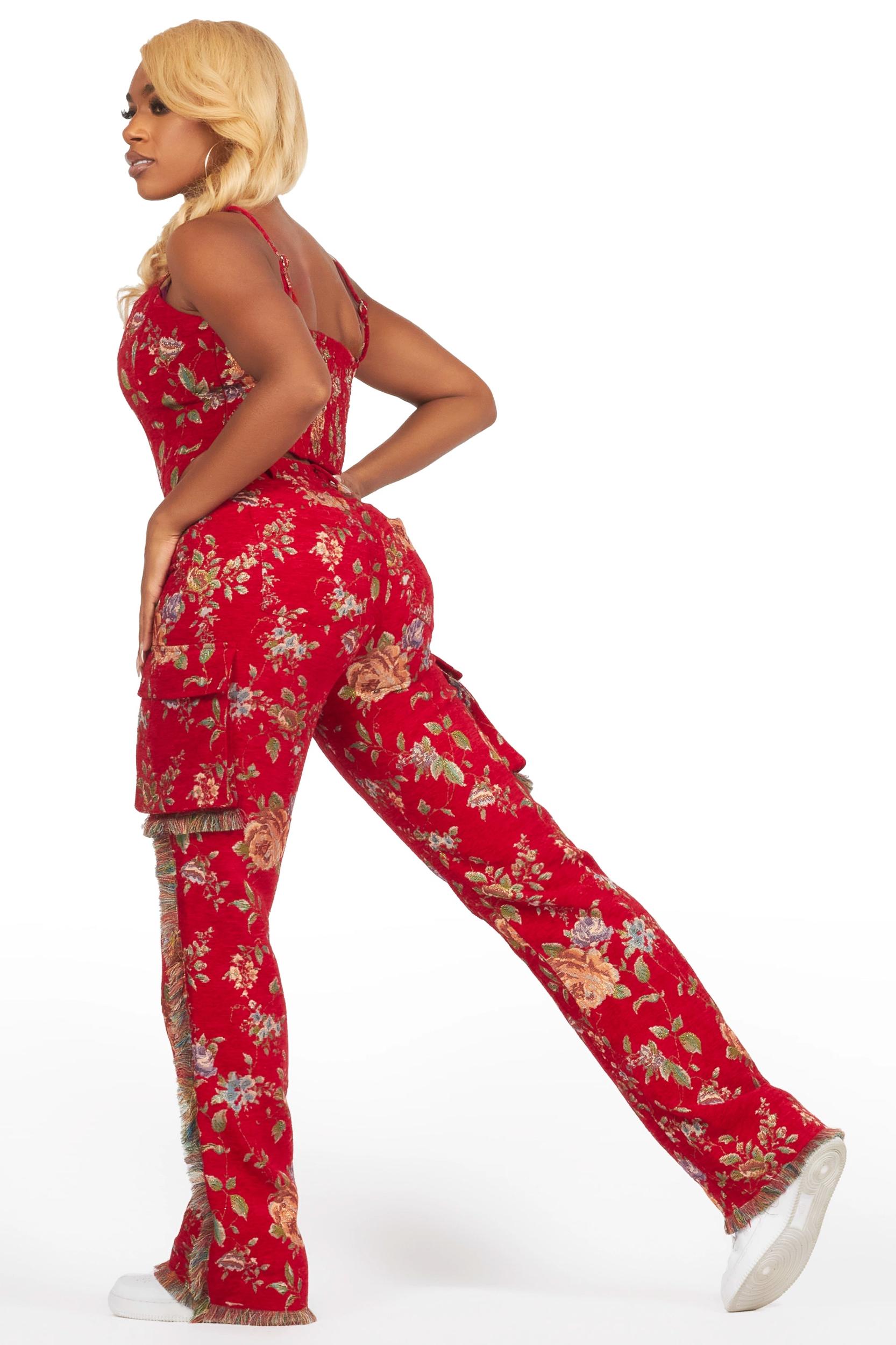Marionna Red Tapestry Stacked Pant Female Product Image