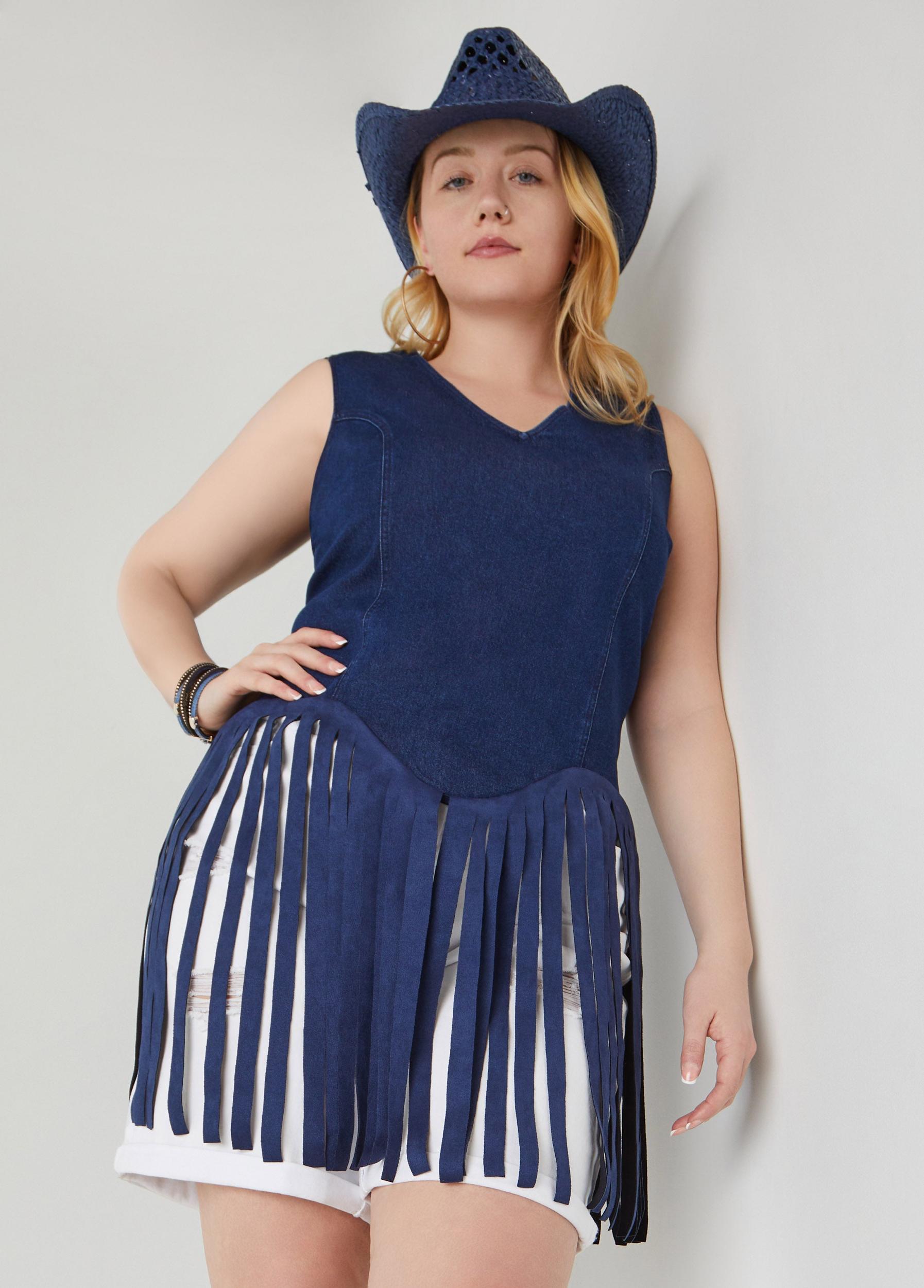 Fringed Denim Top Product Image