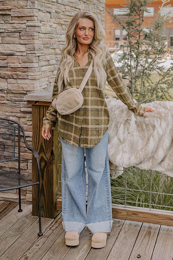 Hayride Happiness Vintage Wash Plaid Tunic in Olive Product Image