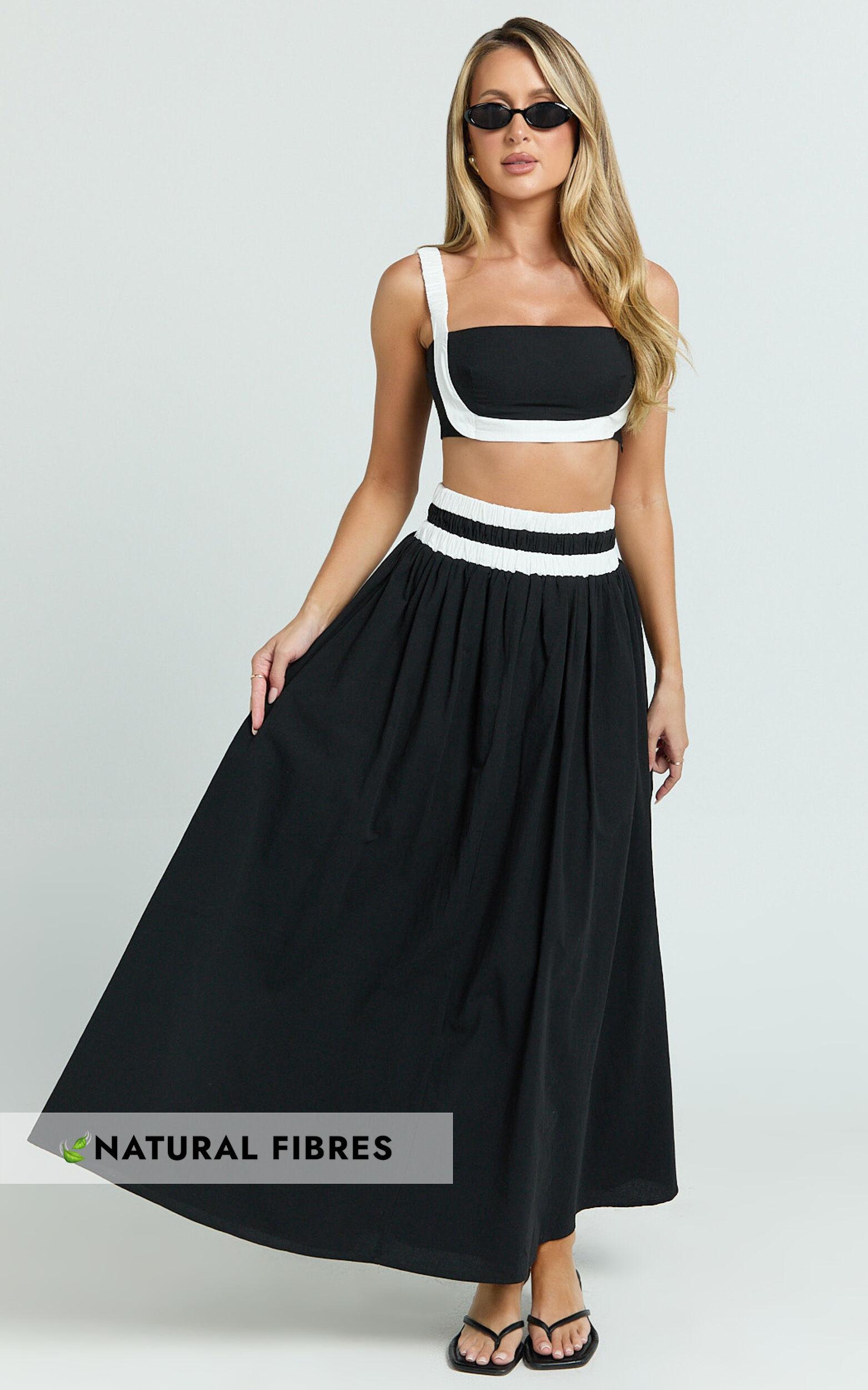 Sapphire Two Piece Set - Contrast Band Crop Top and A Line Maxi Skirt in Reverse Product Image
