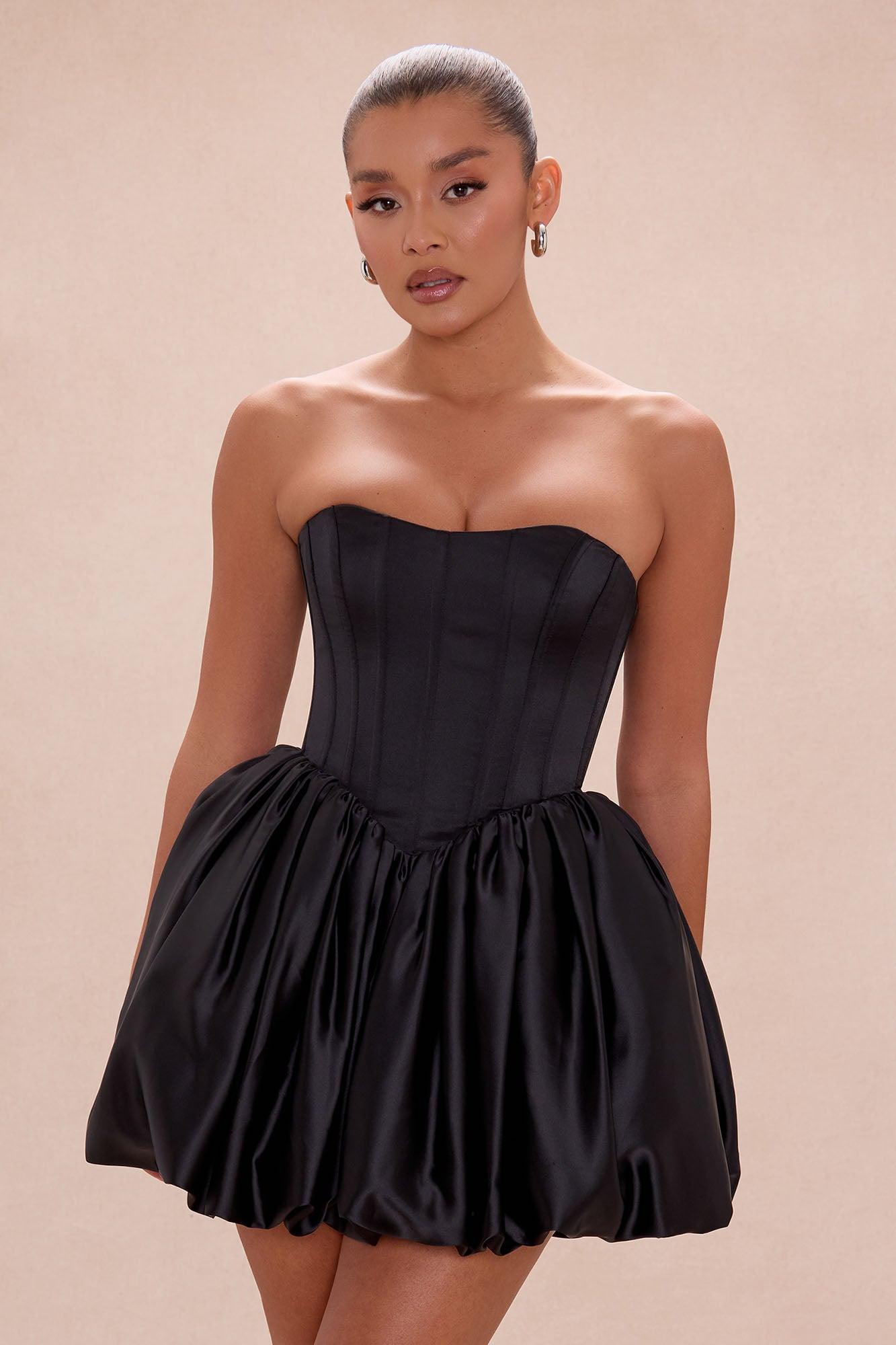 Briella Bubble Satin Mini Dress - Black Female Product Image