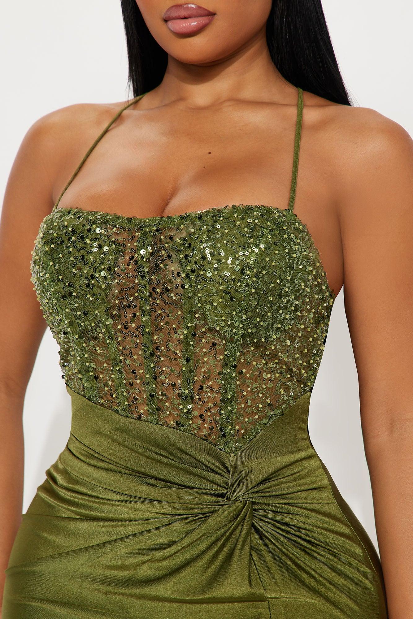 Sassy Soul Sequin Gown - Olive Female Product Image