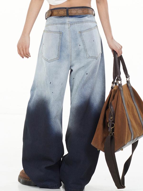 American-Style Distressed Gradient Boyfriend Jeans Product Image
