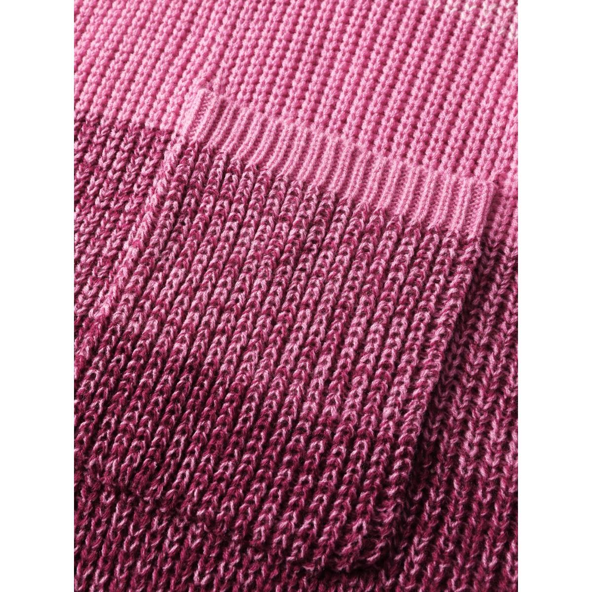 Plus Size Colorblock Textured Folded Collar Knit Cardigan Rosered Women Playful Loose Long Sleeve Casual Cardigans BloomChic 26/4X Product Image