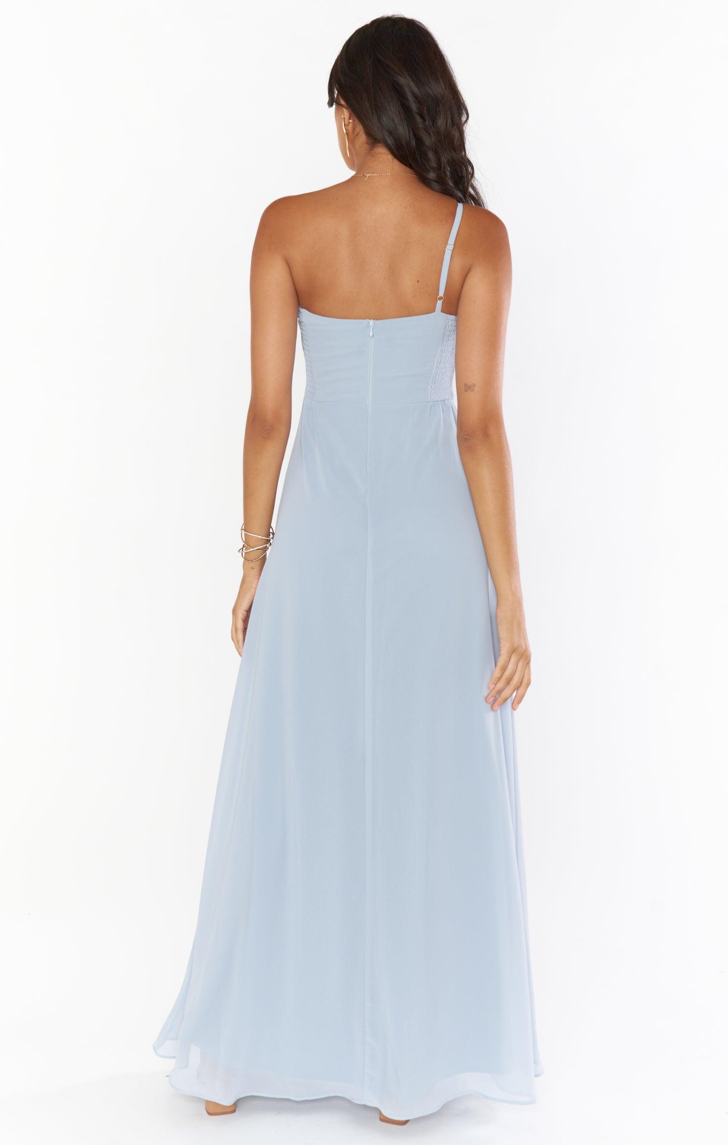 Shannon One Shoulder Dress ~ Steel Blue Chiffon Product Image