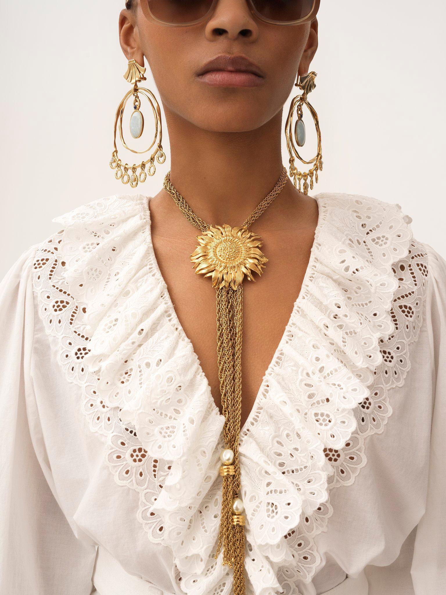 Puff-sleeve V-neck top in cotton voile Product Image