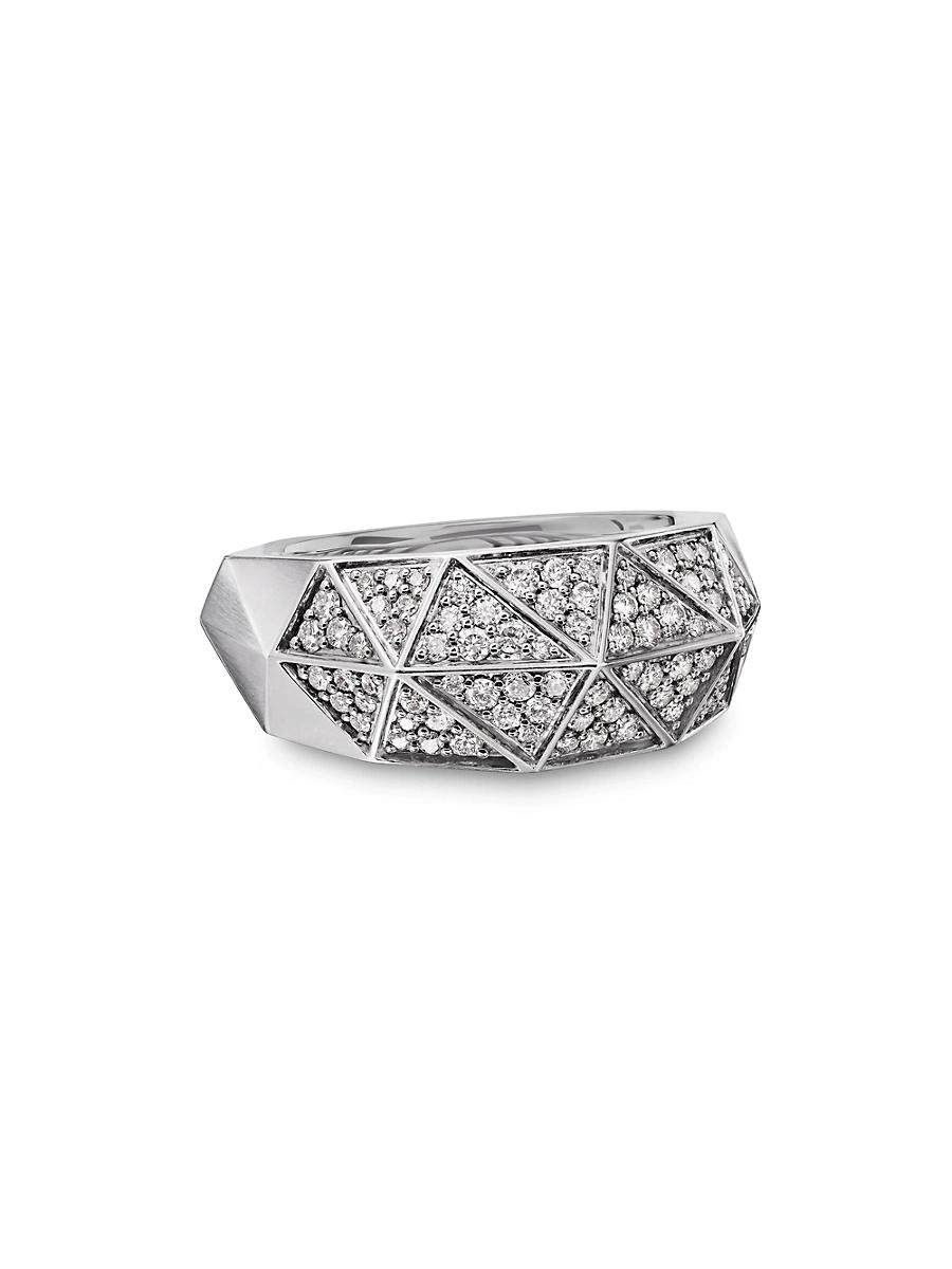 Mens Torqued Faceted Signet Ring in Sterling Silver Product Image
